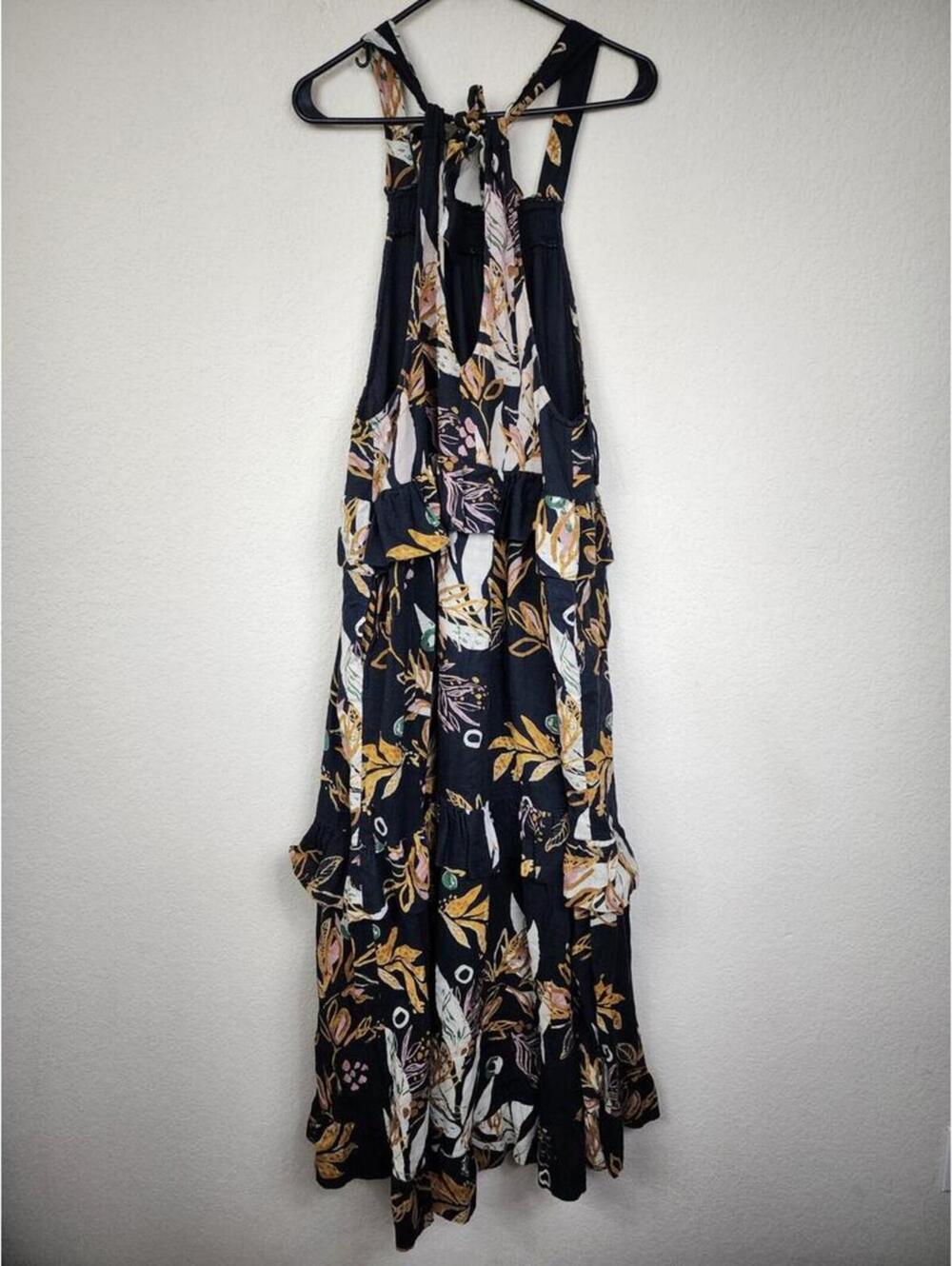 Free People 100% Cotton Small Long Black Floral Dress - Picture 2 of 4